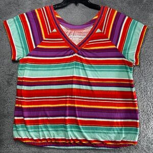 Lane Bryant Top Womens 18/20 Multicolor Striped V-Neck Raglan Elastic Hem Tee